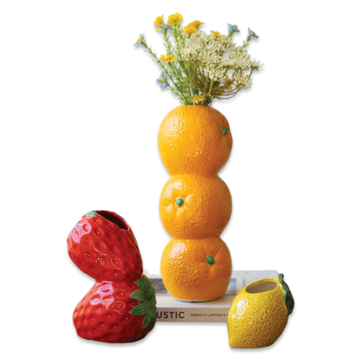 Ceramic Fruit Bud Vases | Orange, Strawberry, Lemon