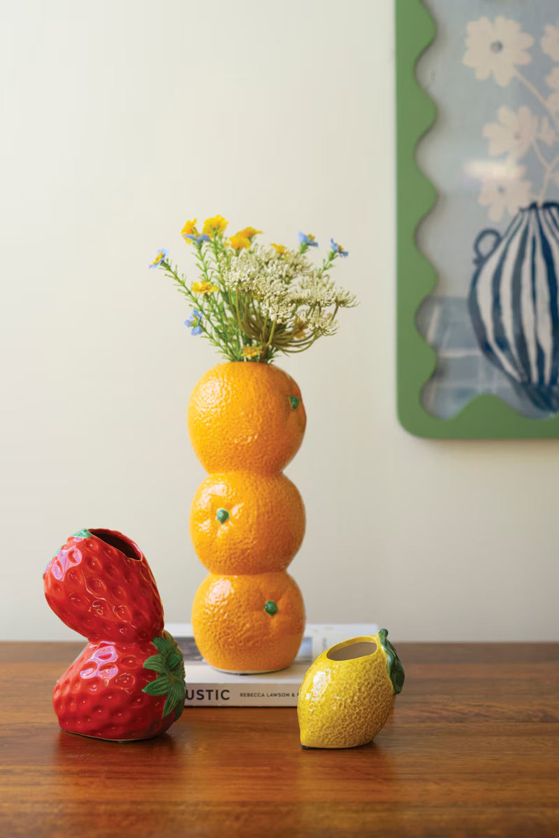 Ceramic Fruit Bud Vases | Orange, Strawberry, Lemon