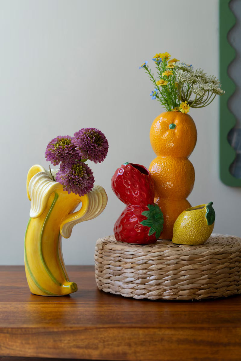 Ceramic Fruit Bud Vases | Orange, Strawberry, Lemon