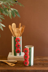 Tomato Accent Green Stripe Ceramic Vase