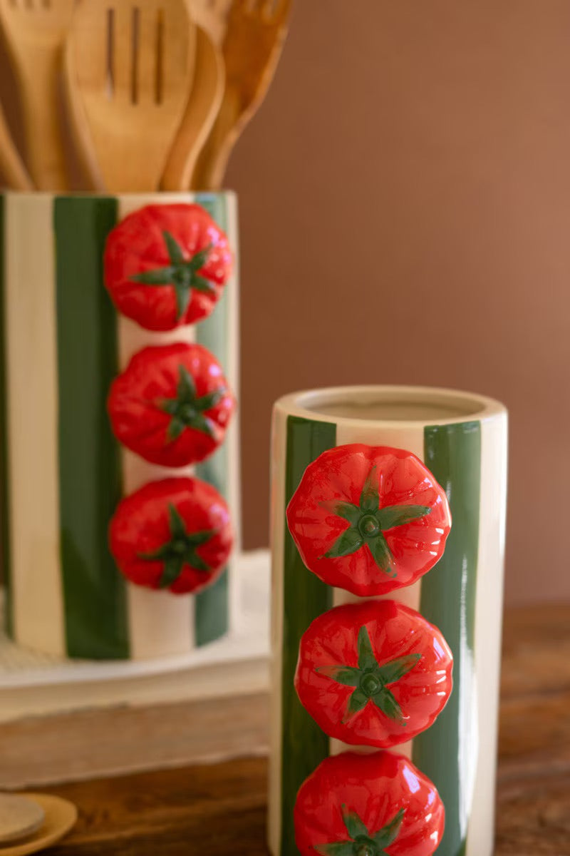 Tomato Accent Green Stripe Ceramic Vase