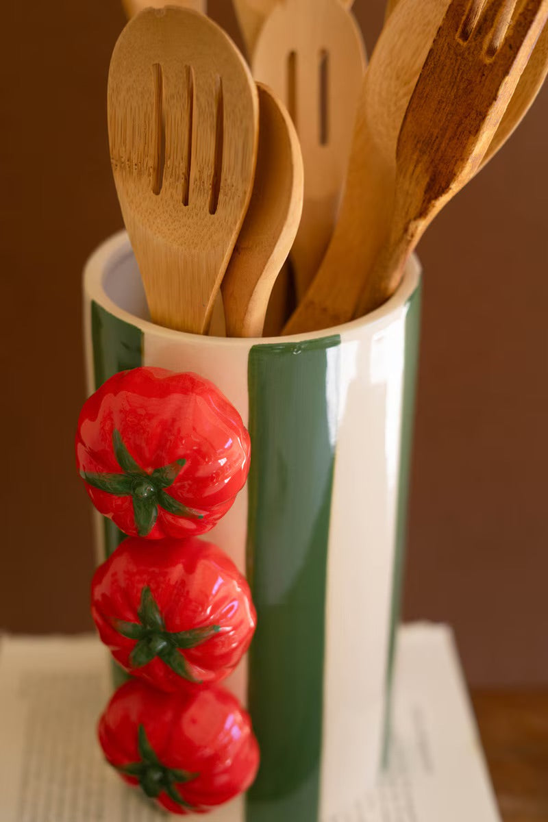 Tomato Accent Green Stripe Ceramic Vase