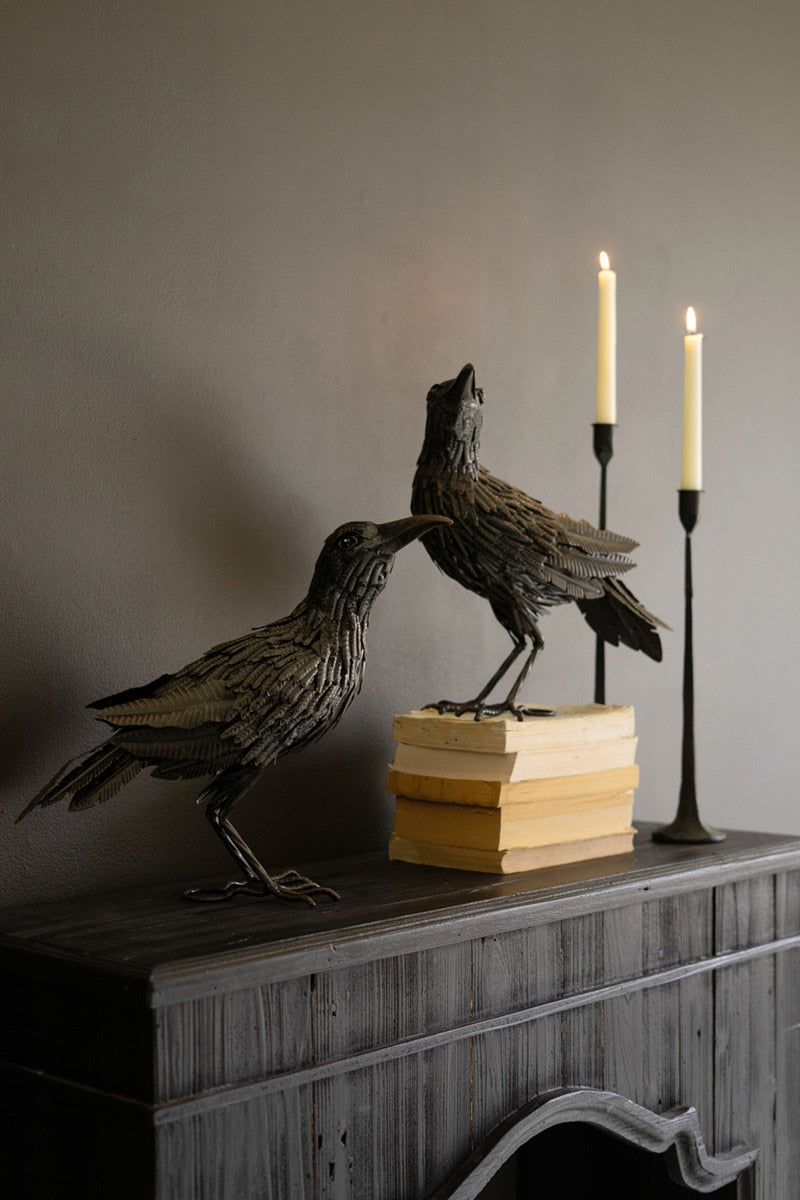 Black Metal Halloween Crow Figurines | 2 Sizes