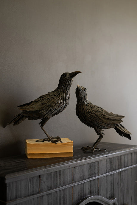 Black Metal Halloween Crow Figurines | 2 Sizes