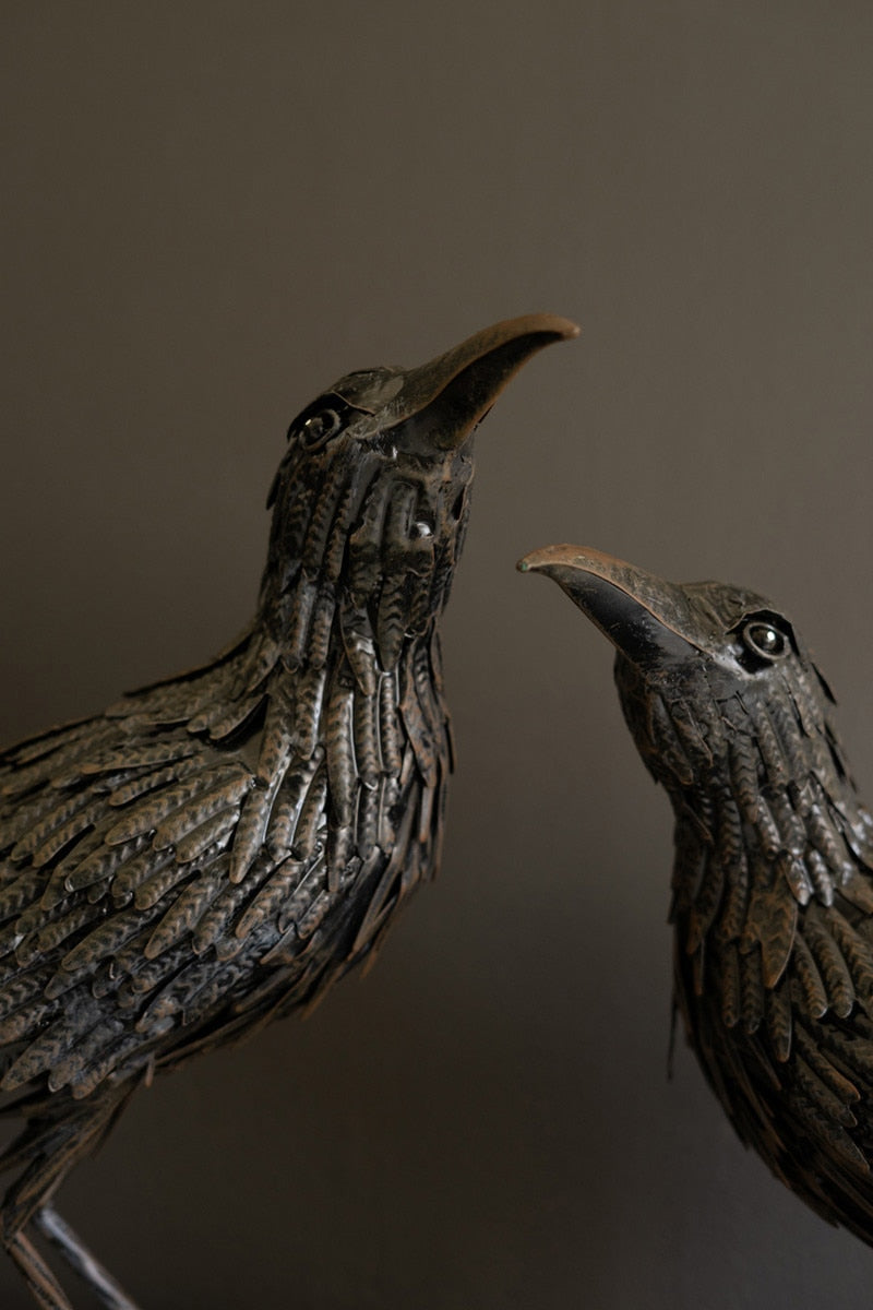 Black Metal Halloween Crow Figurines | 2 Sizes