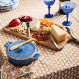 Blue Reactive Glaze Stoneware Brie Baker with Bamboo Spreader