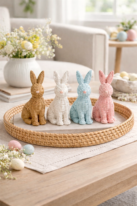 Colorful Wicker Style Resin Bunny