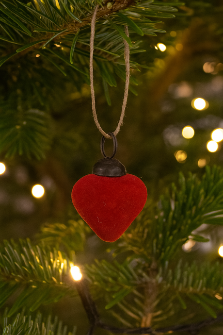 Red Flocked Velvet Heart Ornament