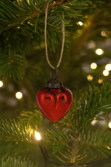Red Mercury Glass Heart Shaped Ornament