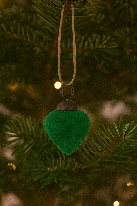 Forest Green Flocked Heart Shaped Ornament