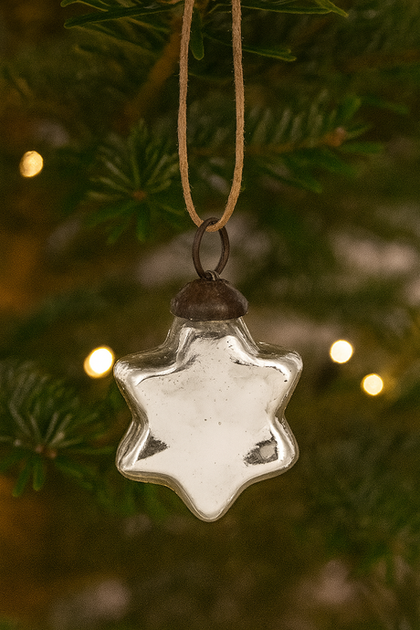 Silver Frosted Mercury Glass Star Shaped Ornament