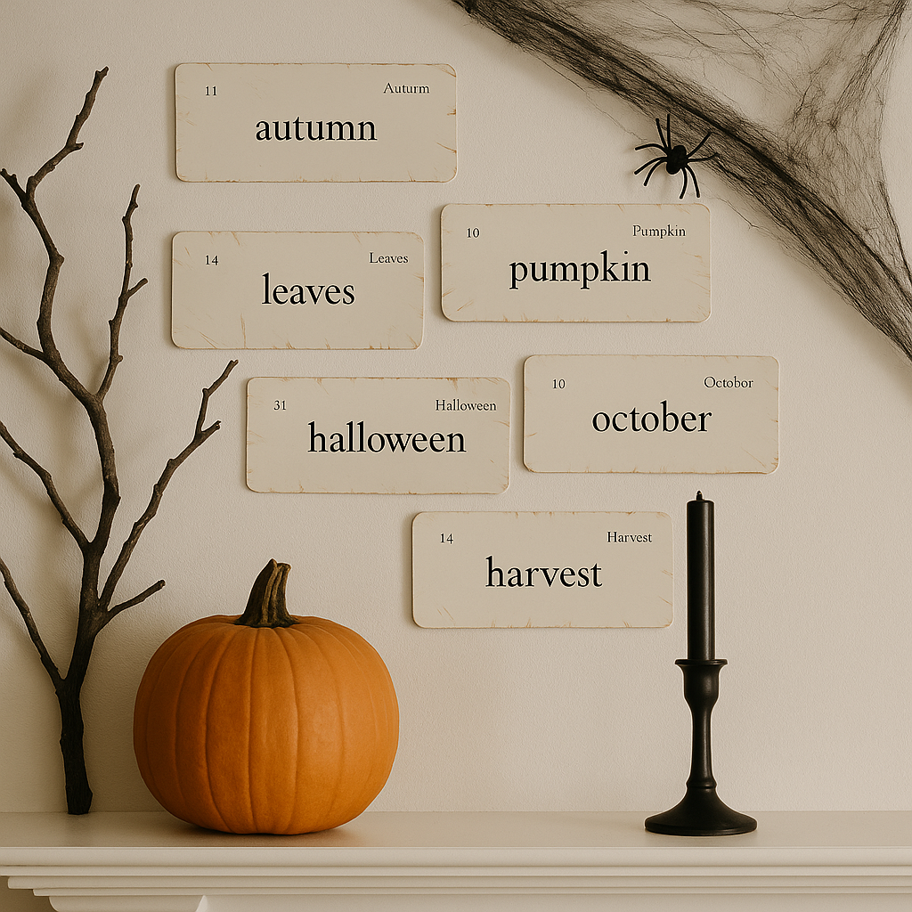 Vintage-Inspired Autumn Flashcards | Set of 6