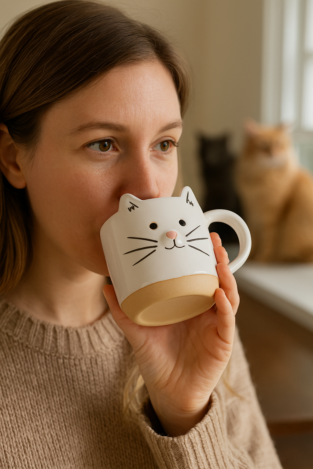 Cat Face Ceramic Mug - Thumbnail 3
