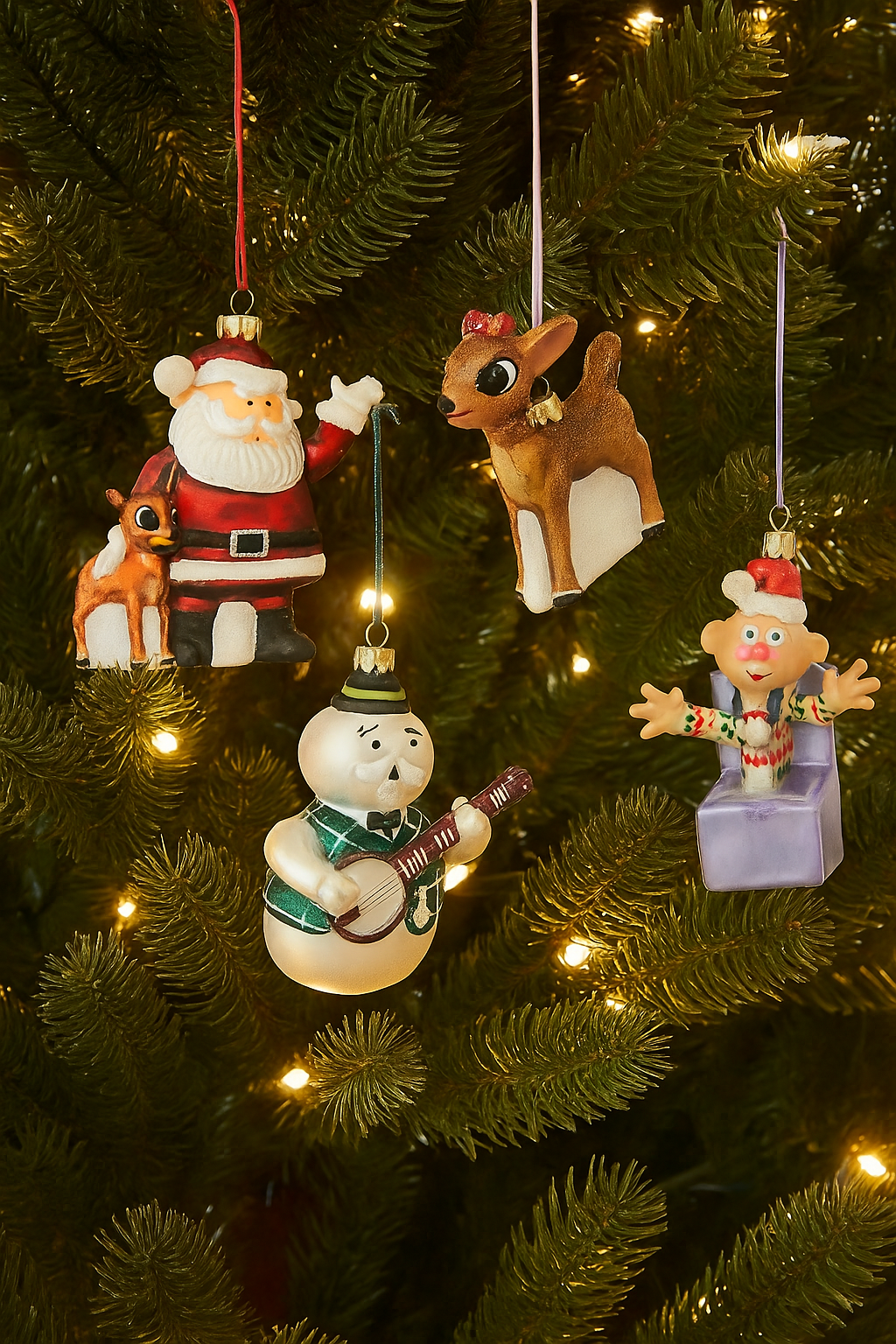 Retro Rudolph Characters Glass Ornaments