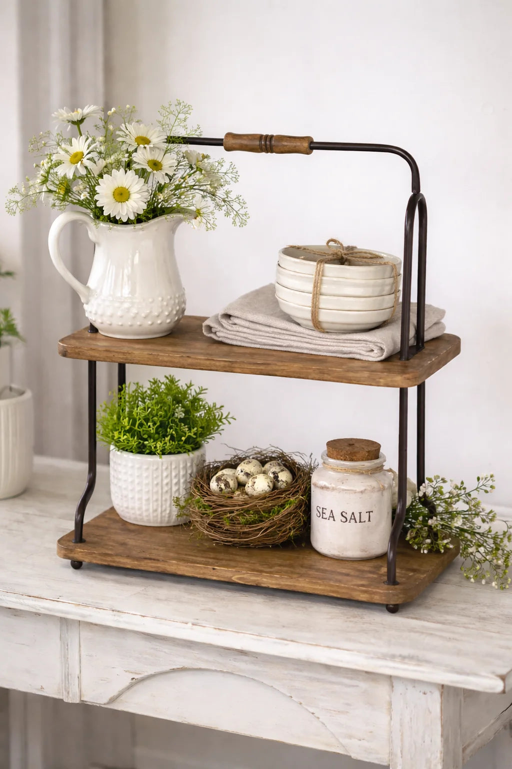 Two-Tier Wood & Metal Tabletop Display Shelf