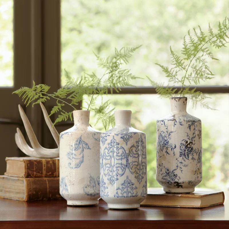 Blue Chinoiserie Distressed Terracotta Vases