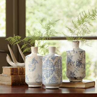 Blue Chinoiserie Distressed Terra-Cotta Vases