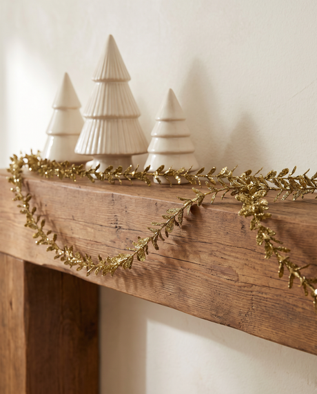Gold Glitter Faux Boxwood Garland