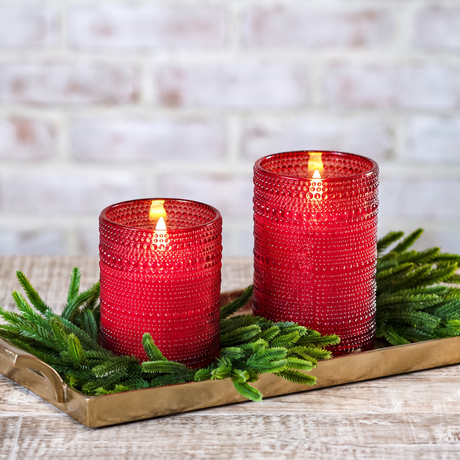 Red Beaded Glass LED Flameless Candle
