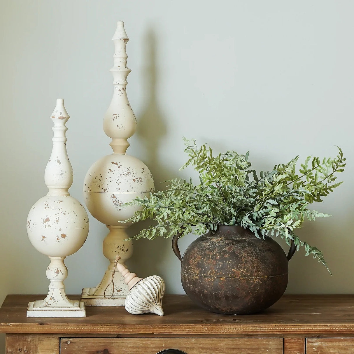 Rustic Patina Brown Metal Vase with Handles