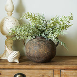 Rustic Patina Brown Metal Vase with Handles