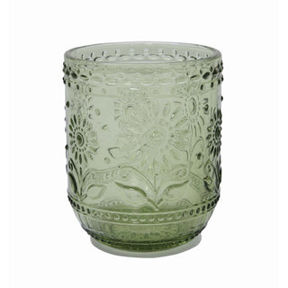green floral embossed drinking glass by Creative Co-Op