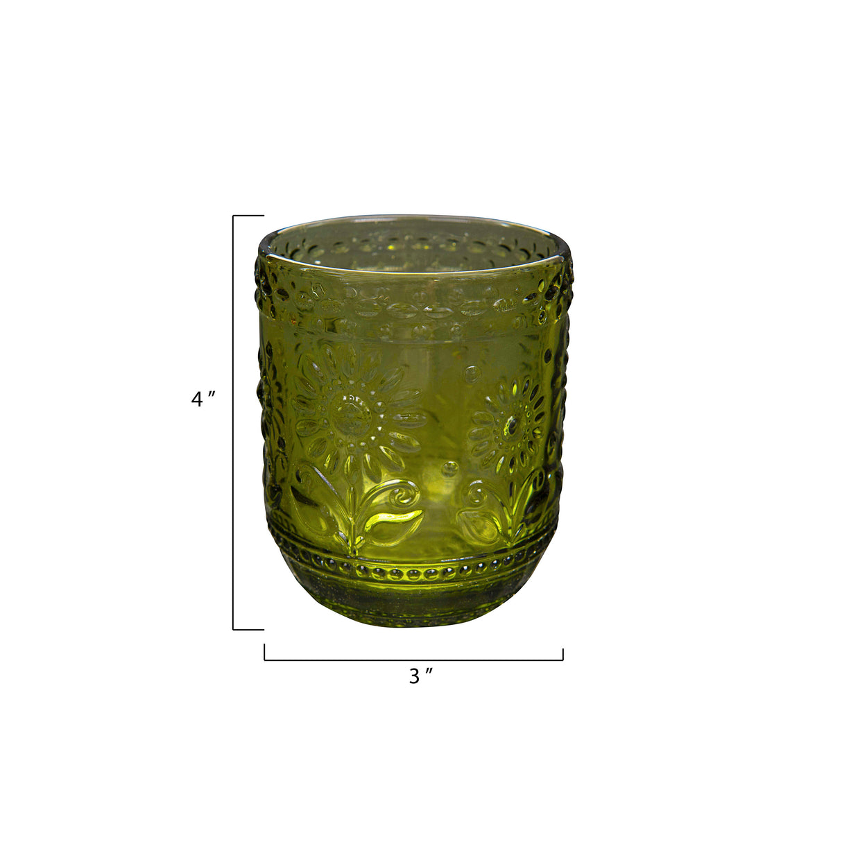 Green Embossed Floral Drinking Glass | 12 oz