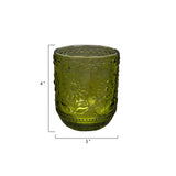 Green Embossed Floral Drinking Glass | 12 oz