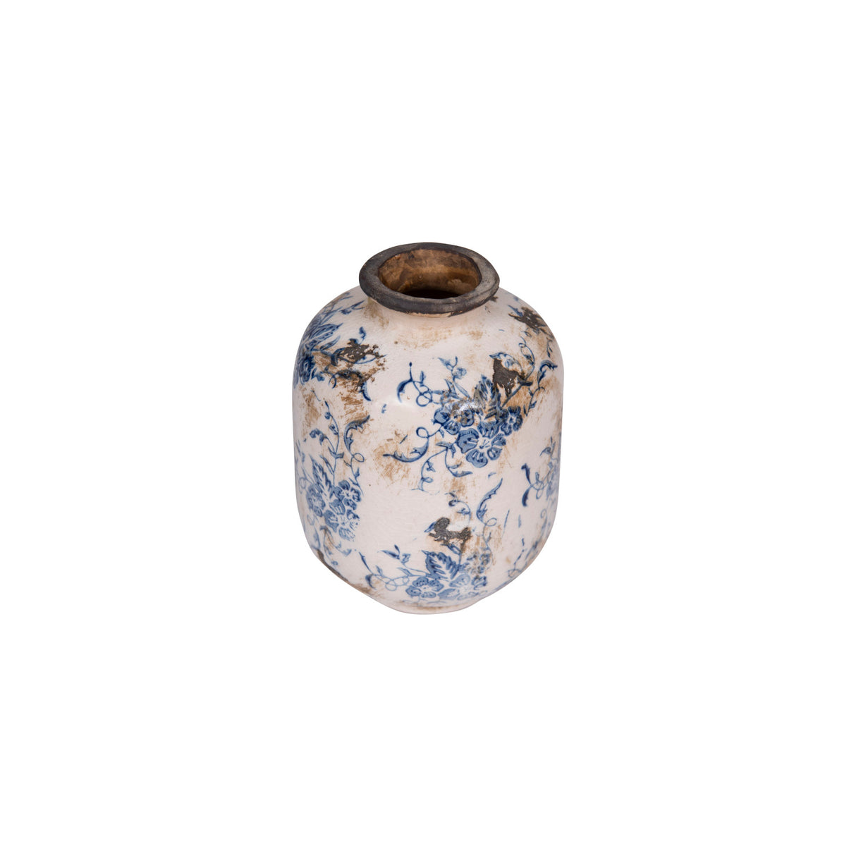 Blue & White Transferware Terracotta Vase