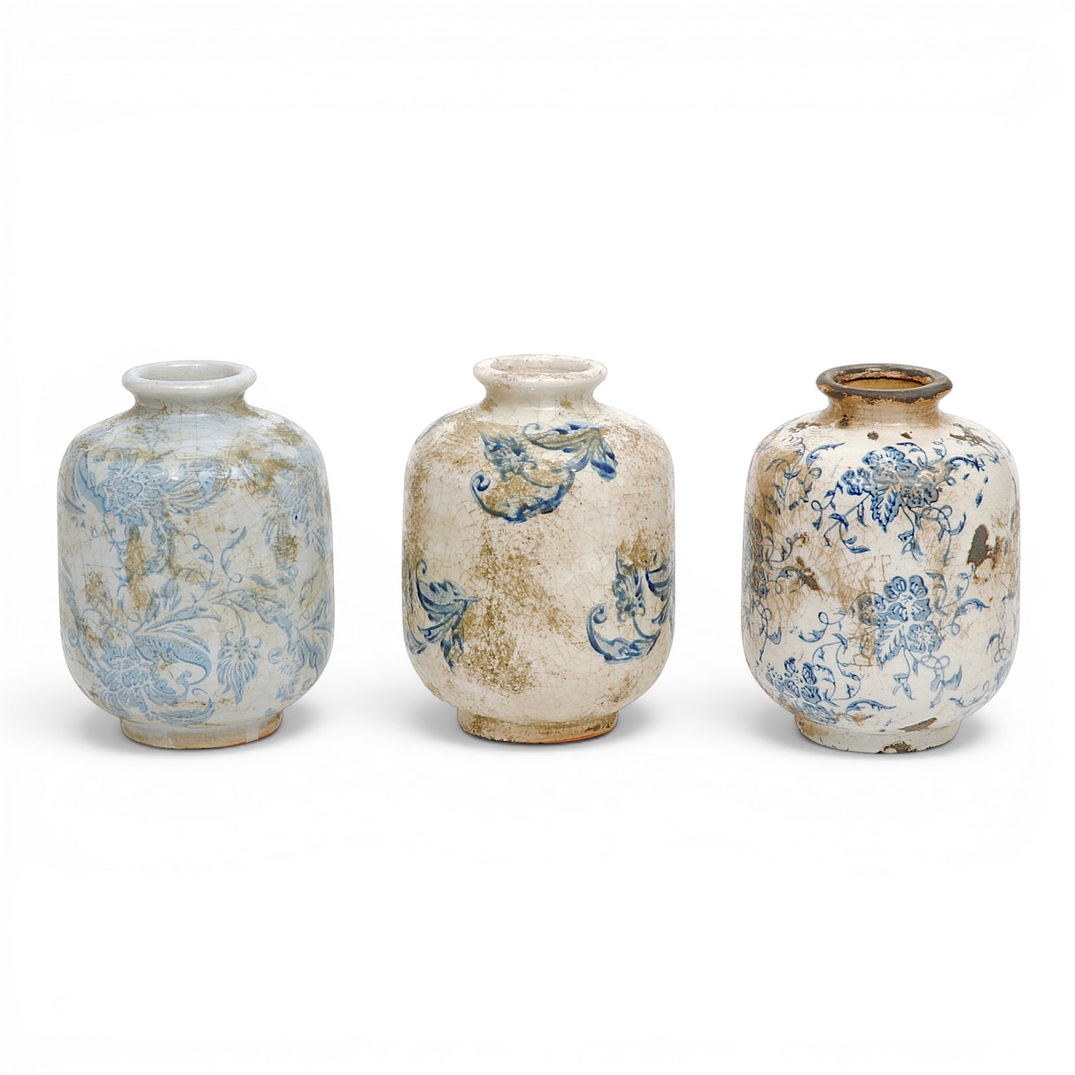 Blue & White Transferware Terracotta Vase