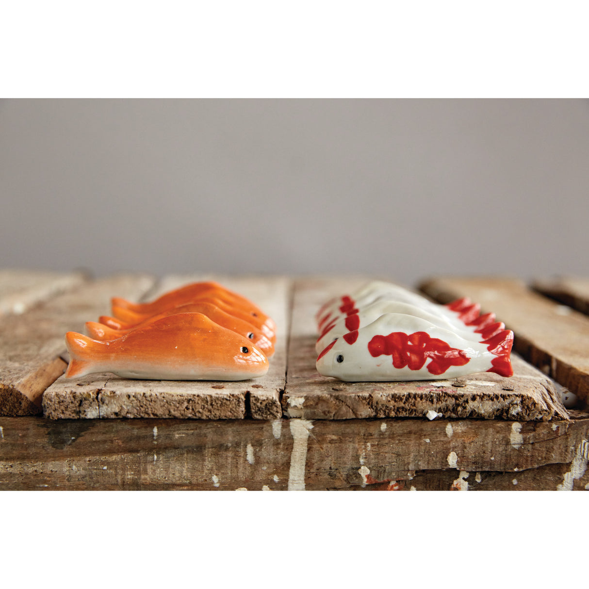 Stoneware Floating Orange & Red Koi Fish