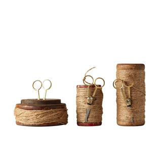 vintage wooden spools with scissors by Creative Co-Op