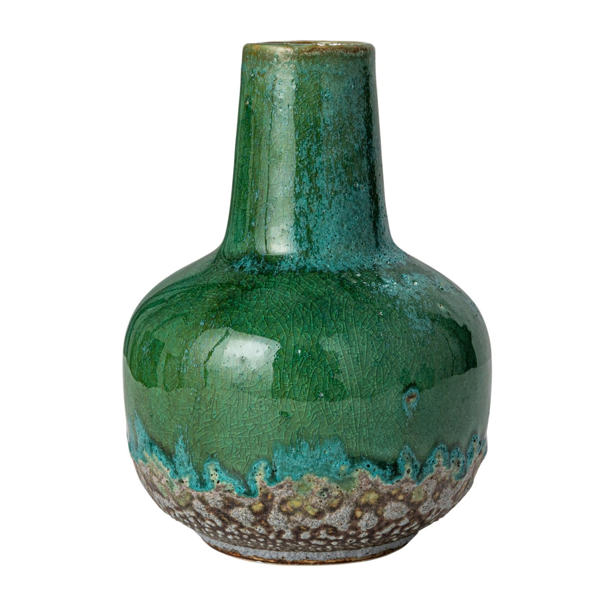 Green & Teal Reactive Glaze Volcano Finish Stoneware Vases