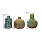 Green & Teal Reactive Glaze Volcano Finish Stoneware Vases