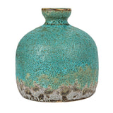 Green & Teal Reactive Glaze Volcano Finish Stoneware Vases