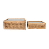 Woven Rattan Wood Display Boxes with Glass Lid | 2 Sizes