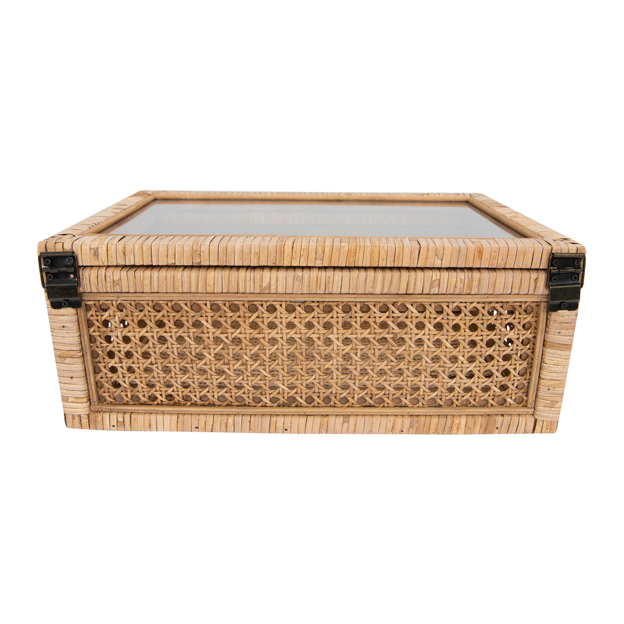 Woven Rattan Wood Display Boxes with Glass Lid | 2 Sizes