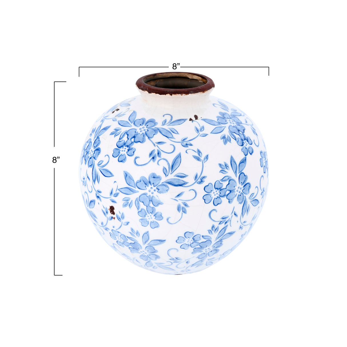 Blue Chinoiserie Distressed Floral Terracotta Vase