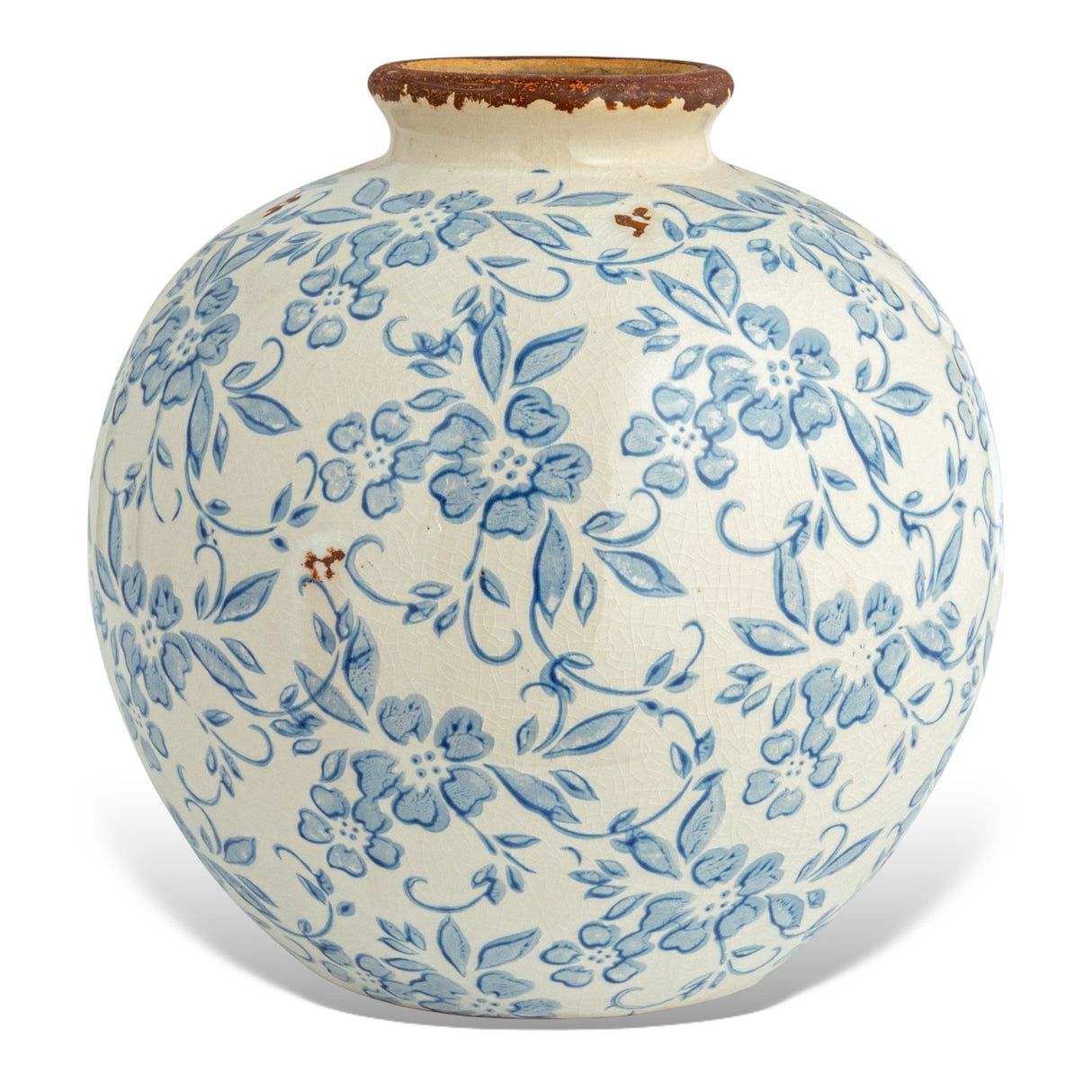 Blue Chinoiserie Distressed Floral Terracotta Vase