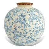 Blue Chinoiserie Distressed Floral Terracotta Vase
