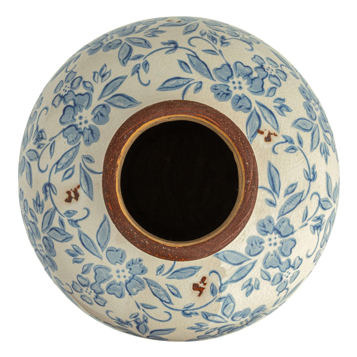 Blue Chinoiserie Distressed Floral Terracotta Vase