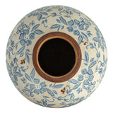Blue Chinoiserie Distressed Floral Terracotta Vase