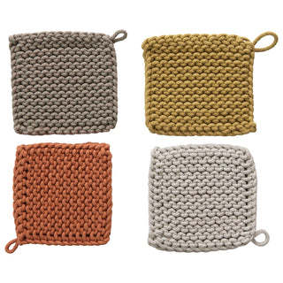 chunk knit cotton crocheted pot holders by Creative Co-Op