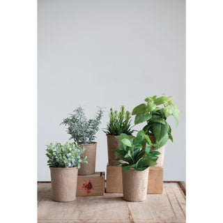 Faux Herbs in Paper Pots