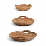 Hand-Carved Natural Teak Wood Bowls with Handles | 3 Sizes