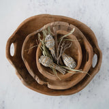 Hand-Carved Natural Teak Wood Bowls with Handles | 3 Sizes