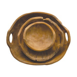 Hand-Carved Natural Teak Wood Bowls with Handles | 3 Sizes