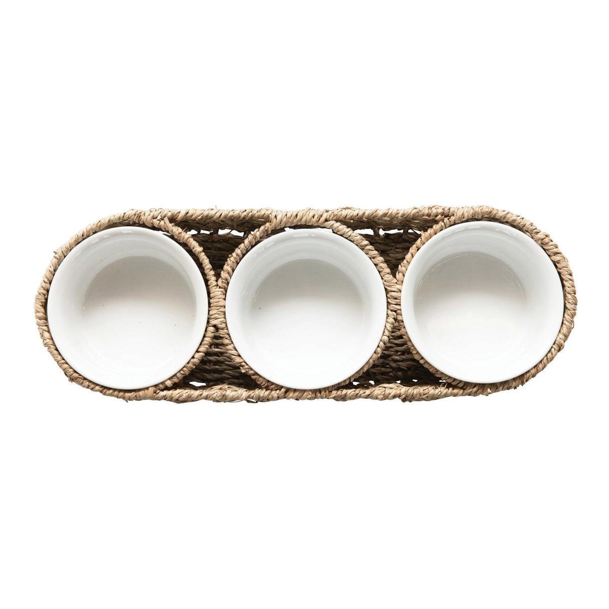 Hand-Woven Seagrass Basket with Ceramic Bowl Set