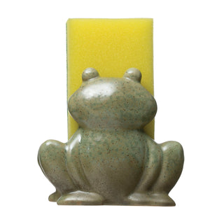 reactive glaze stoneware sponge holder shaped like a frog by Creative Co-Op
