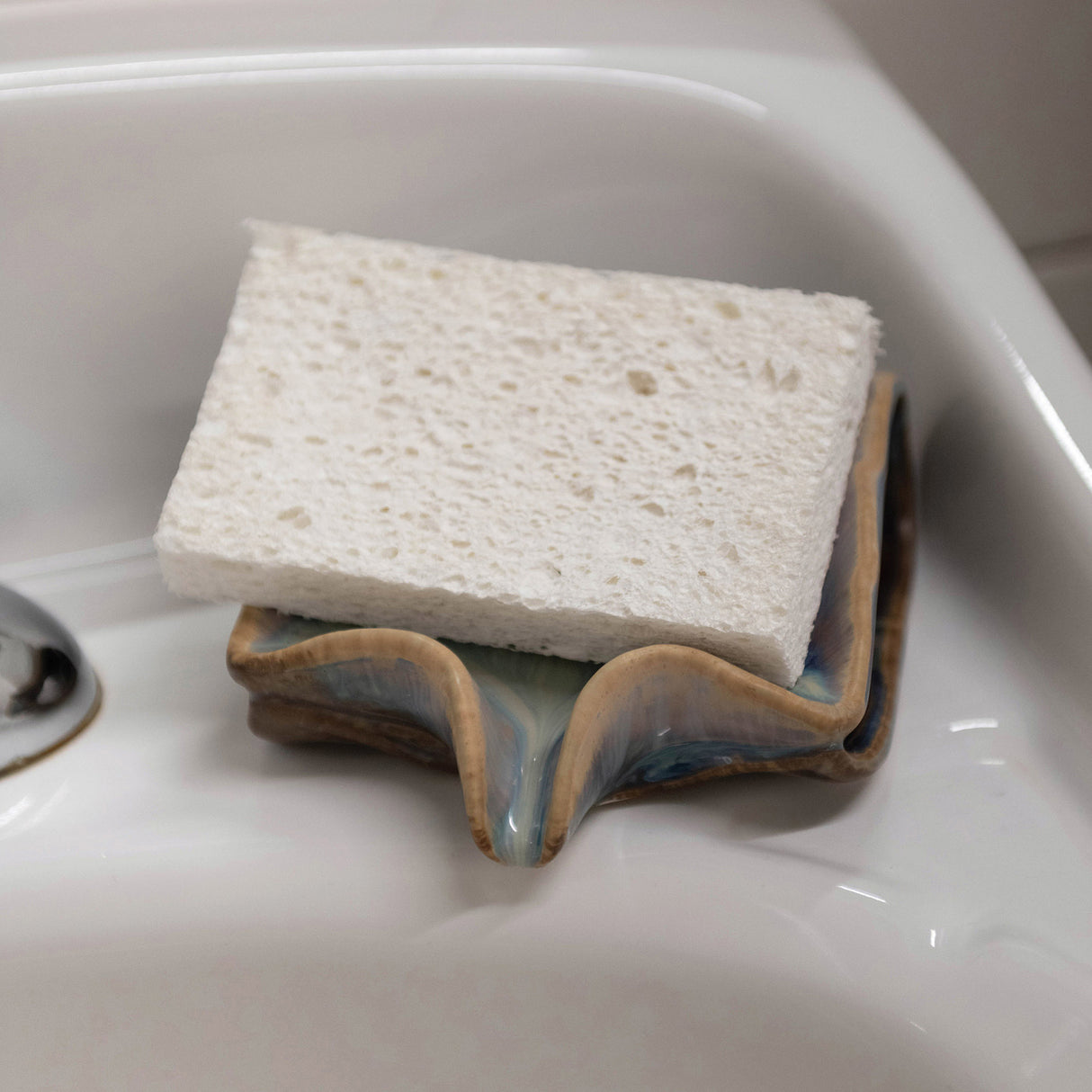 Reactive Glaze Ceramic Soap & Sponge Holder with Drip Spout